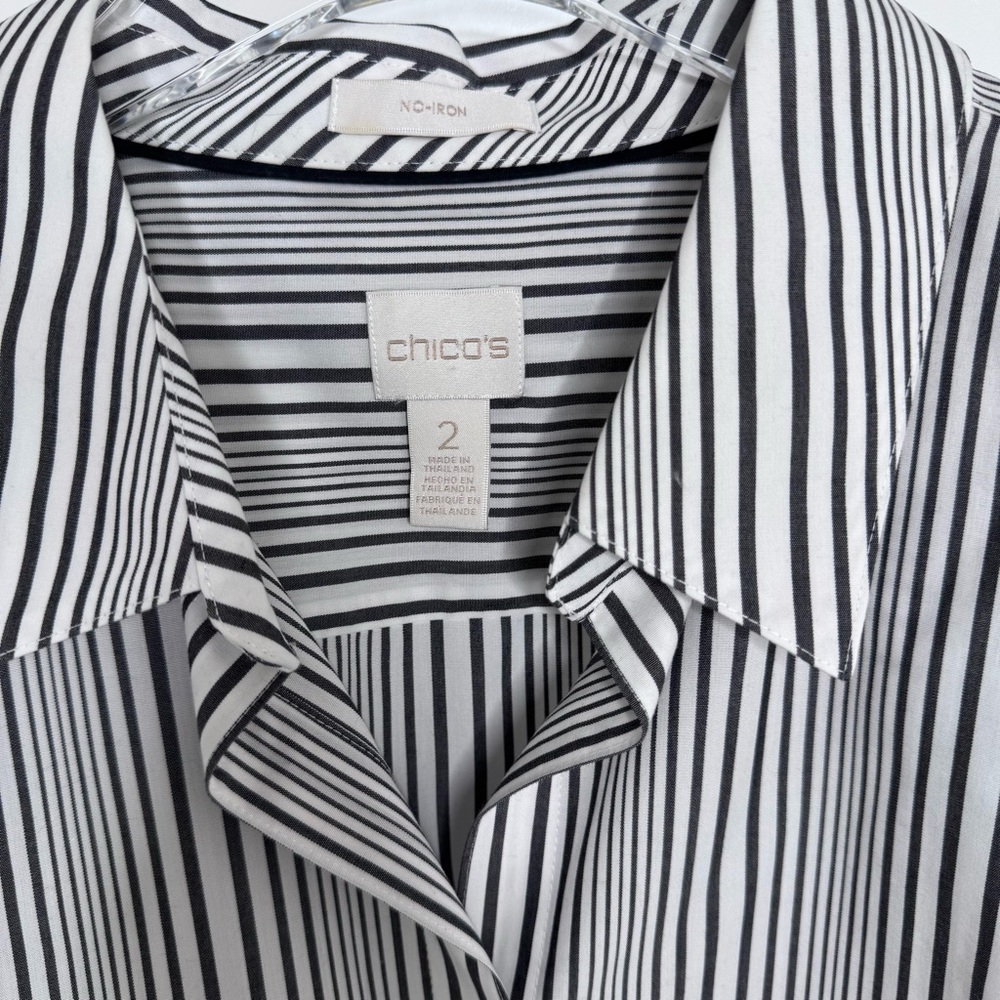 Chico's No-Iron Button Up Long Roll Tab Sleeves Collar Tunic Top Size Large (2) - Picture 5 of 6